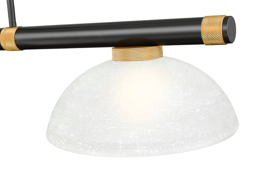 Z-Lite Vanguard 3050-3MB-RB-DWL14 59" 3-Light Matte Black and Rubbed Brass Steel and Aluminum Frame White Linen Glass Shade Billiard Light