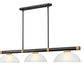Z-Lite Vanguard 3050-3MB-RB-DWL14 59" 3-Light Matte Black and Rubbed Brass Steel and Aluminum Frame White Linen Glass Shade Billiard Light