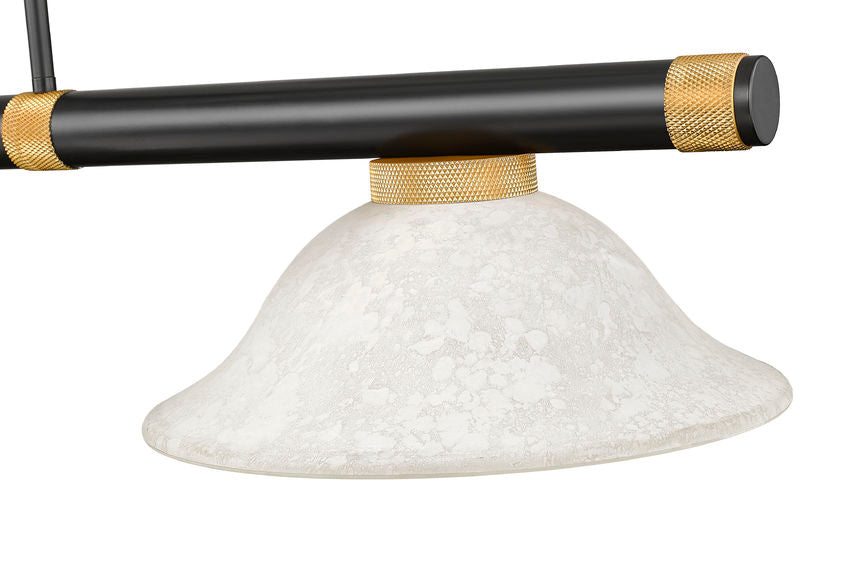 Z-Lite Vanguard 3050-3MB-RB-GM16 59" 3-Light Matte Black and Rubbed Brass Steel and Aluminum Frame Golden Mottle Glass Shade Billiard Light
