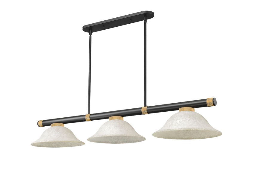 Z-Lite Vanguard 3050-3MB-RB-GM16 59" 3-Light Matte Black and Rubbed Brass Steel and Aluminum Frame Golden Mottle Glass Shade Billiard Light