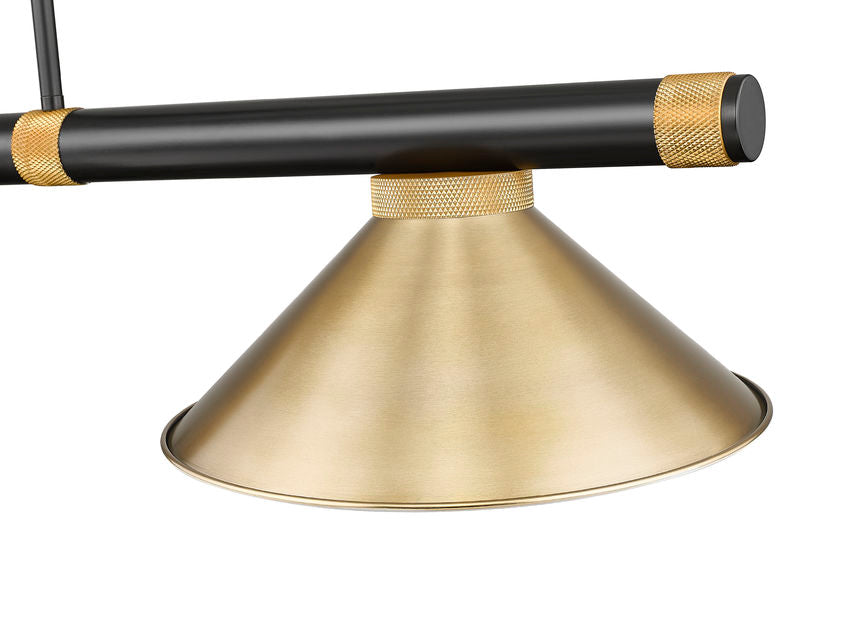 Z-Lite Vanguard 3050-3MB-RB-HBR15 59" 3-Light Matte Black and Rubbed Brass Steel and Aluminum Frame Heritage Brass Steel Shade Billiard Light