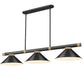 Z-Lite Vanguard 3050-3MB-RB-MB15 59" 3-Light Matte Black and Rubbed Brass Steel and Aluminum Frame Matte Black Steel Shade Billiard Light