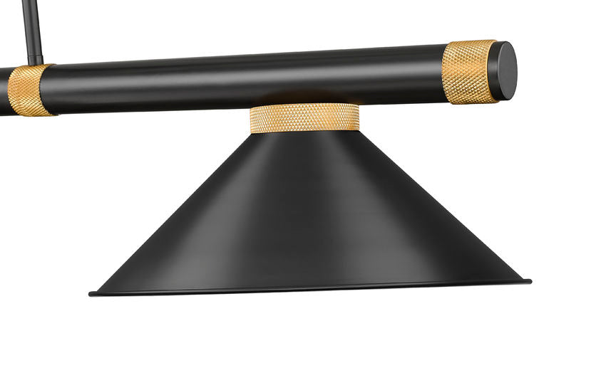 Z-Lite Vanguard 3050-3MB-RB-MB15 59" 3-Light Matte Black and Rubbed Brass Steel and Aluminum Frame Matte Black Steel Shade Billiard Light