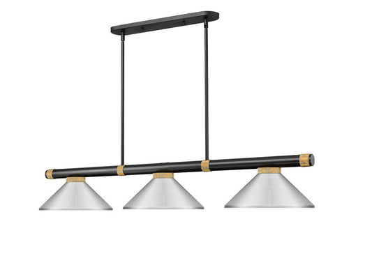 Z-Lite Vanguard 3050-3MB-RB-MBN 59" 3-Light Matte Black and Rubbed Brass Steel and Aluminum Frame Brushed Nickel Steel Shade Billiard Light