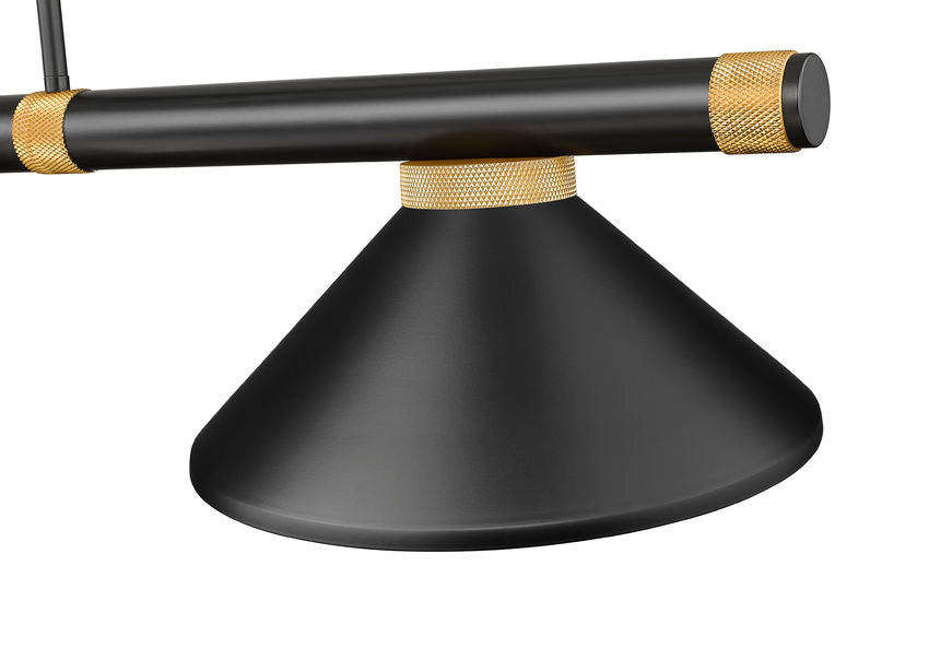 Z-Lite Vanguard 3050-3MB-RB-MMB 59" 3-Light Matte Black and Rubbed Brass Steel and Aluminum Frame Matte Black Steel Shade Billiard Light