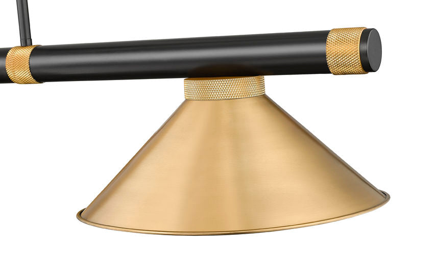 Z-Lite Vanguard 3050-3MB-RB-RB15 59" 3-Light Matte Black and Rubbed Brass Steel and Aluminum Frame Rubbed Brass Steel Shade Billiard Light