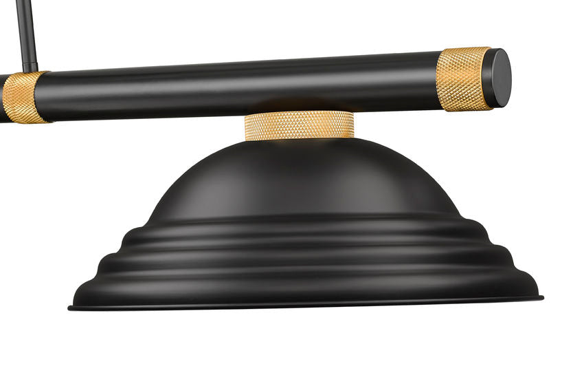 Z-Lite Vanguard 3050-3MB-RB-SMB 59" 3-Light Matte Black and Rubbed Brass Steel and Aluminum Frame Matte Black Steel Shade Billiard Light