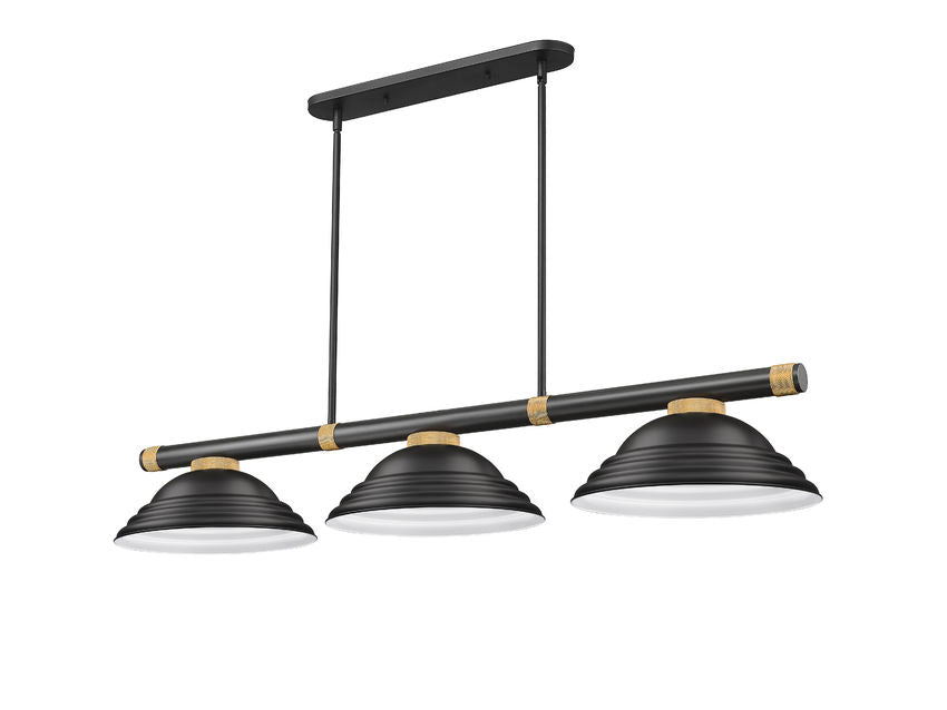Z-Lite Vanguard 3050-3MB-RB-SMB 59" 3-Light Matte Black and Rubbed Brass Steel and Aluminum Frame Matte Black Steel Shade Billiard Light