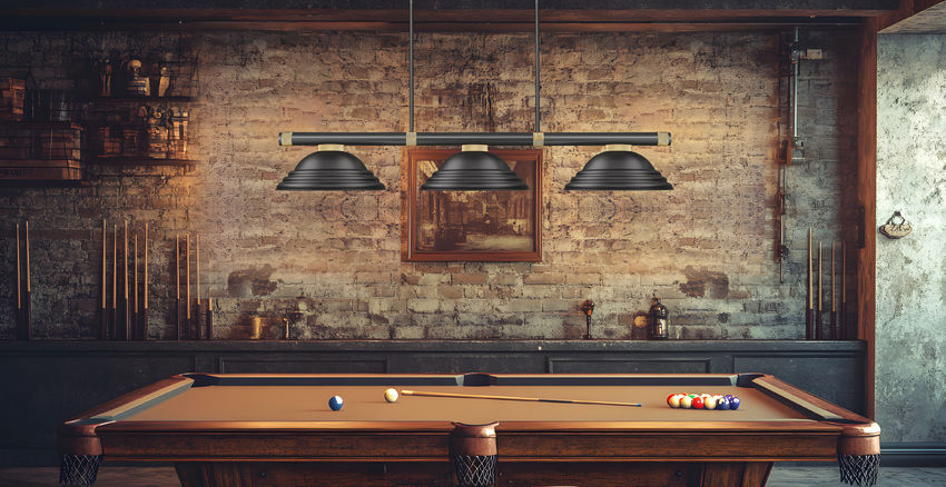 Z-Lite Vanguard 3050-3MB-RB-SMB 59" 3-Light Matte Black and Rubbed Brass Steel and Aluminum Frame Matte Black Steel Shade Billiard Light