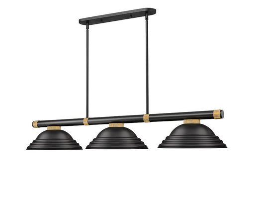 Z-Lite Vanguard 3050-3MB-RB-SMB 59" 3-Light Matte Black and Rubbed Brass Steel and Aluminum Frame Matte Black Steel Shade Billiard Light