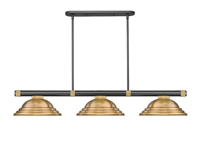 Z-Lite Vanguard 3050-3MB-RB-SRB 59" 3-Light Matte Black and Rubbed Brass Steel and Aluminum Frame Rubbed Brass Steel Shade Billiard Light