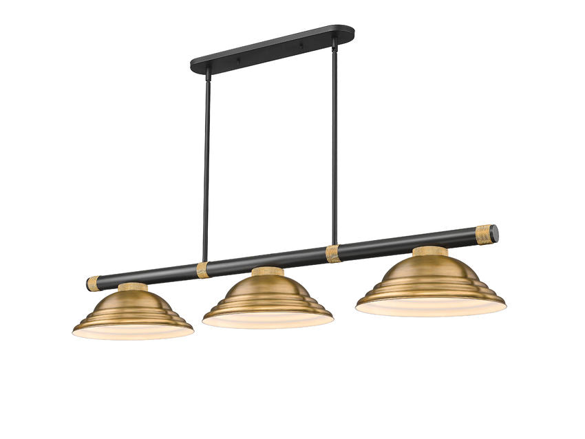 Z-Lite Vanguard 3050-3MB-RB-SRB 59" 3-Light Matte Black and Rubbed Brass Steel and Aluminum Frame Rubbed Brass Steel Shade Billiard Light