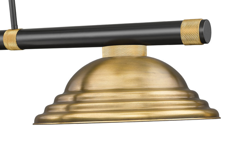 Z-Lite Vanguard 3050-3MB-RB-SRB 59" 3-Light Matte Black and Rubbed Brass Steel and Aluminum Frame Rubbed Brass Steel Shade Billiard Light