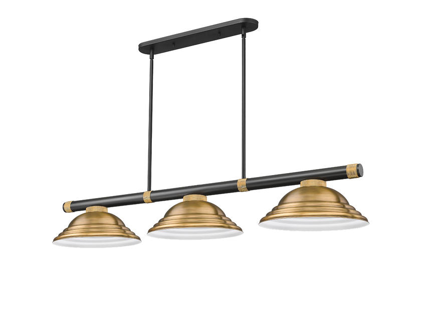 Z-Lite Vanguard 3050-3MB-RB-SRB 59" 3-Light Matte Black and Rubbed Brass Steel and Aluminum Frame Rubbed Brass Steel Shade Billiard Light