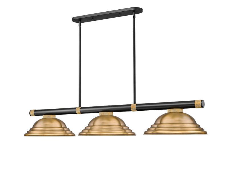 Z-Lite Vanguard 3050-3MB-RB-SRB 59" 3-Light Matte Black and Rubbed Brass Steel and Aluminum Frame Rubbed Brass Steel Shade Billiard Light