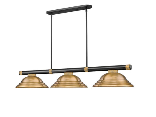 Z-Lite Vanguard 3050-3MB-RB-SRB 59" 3-Light Matte Black and Rubbed Brass Steel and Aluminum Frame Rubbed Brass Steel Shade Billiard Light
