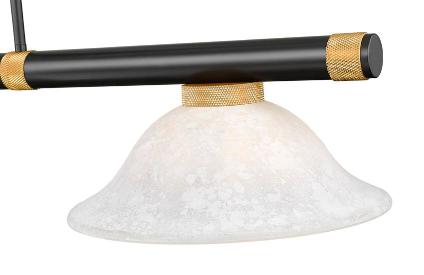 Z-Lite Vanguard 3050-3MB-RB-WM16 59" 3-Light Matte Black and Rubbed Brass Steel and Aluminum Frame White Mottle Glass Shade Billiard Light