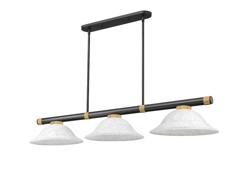 Z-Lite Vanguard 3050-3MB-RB-WM16 59" 3-Light Matte Black and Rubbed Brass Steel and Aluminum Frame White Mottle Glass Shade Billiard Light