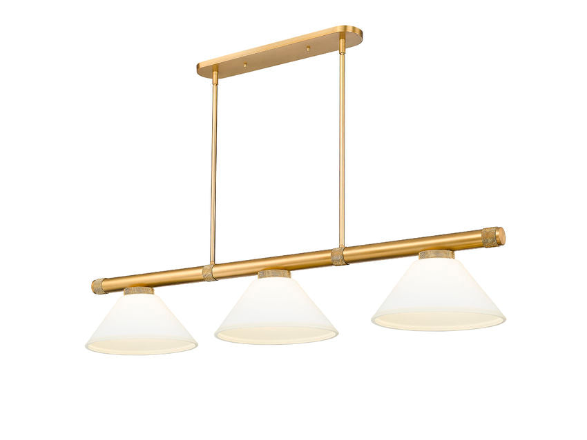 Z-Lite Vanguard 3050-3RB-AGM14 59" 3-Light Rubbed Brass Steel and Aluminum Frame Matte Opal Glass Shade Billiard Light