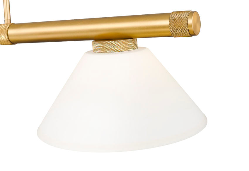 Z-Lite Vanguard 3050-3RB-AGM14 59" 3-Light Rubbed Brass Steel and Aluminum Frame Matte Opal Glass Shade Billiard Light