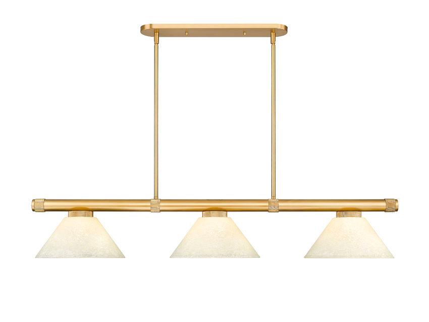 Z-Lite Vanguard 3050-3RB-AGM14 59" 3-Light Rubbed Brass Steel and Aluminum Frame White Mottle Glass Shade Billiard Light