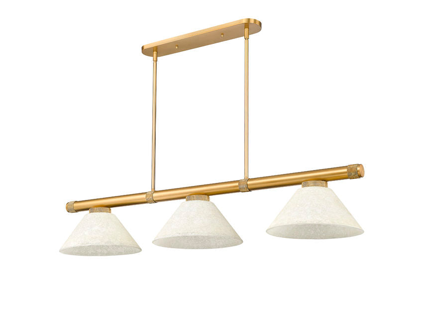 Z-Lite Vanguard 3050-3RB-AGM14 59" 3-Light Rubbed Brass Steel and Aluminum Frame White Mottle Glass Shade Billiard Light