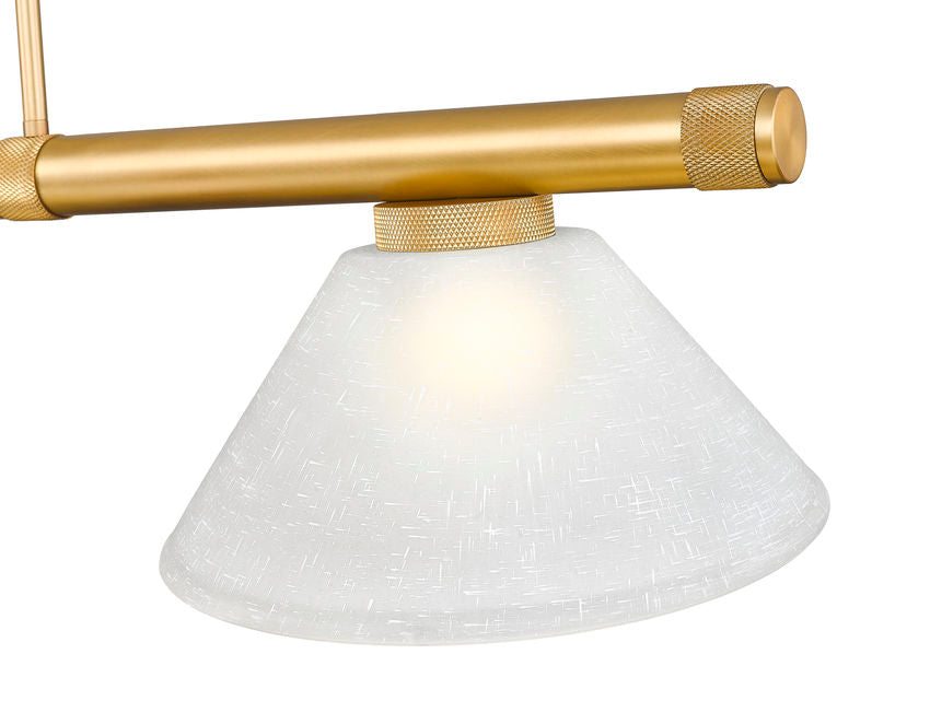 Z-Lite Vanguard 3050-3RB-AWL14 59" 3-Light Rubbed Brass Steel and Aluminum Frame White Linen Glass Shade Billiard Light