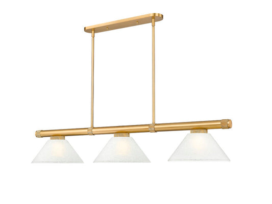Z-Lite Vanguard 3050-3RB-AWL14 59" 3-Light Rubbed Brass Steel and Aluminum Frame White Linen Glass Shade Billiard Light