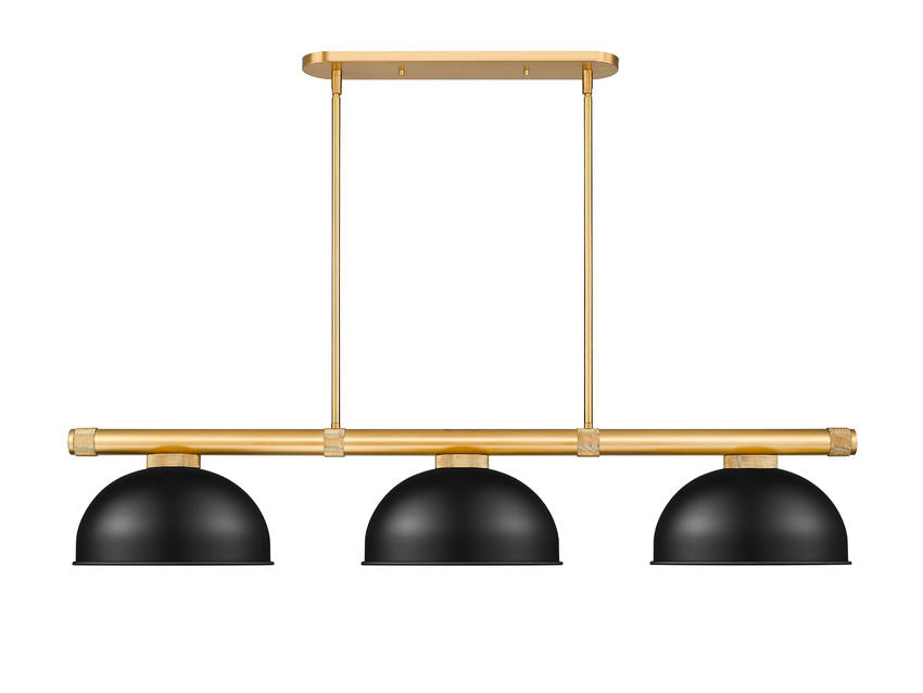 Z-Lite Vanguard 3050-3RB-D13MB 59" 3-Light Rubbed Brass Steel and Aluminum Frame Matte Black Steel Shade Billiard Light