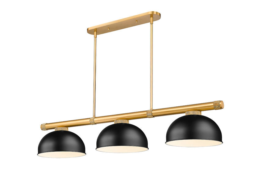 Z-Lite Vanguard 3050-3RB-D13MB 59" 3-Light Rubbed Brass Steel and Aluminum Frame Matte Black Steel Shade Billiard Light