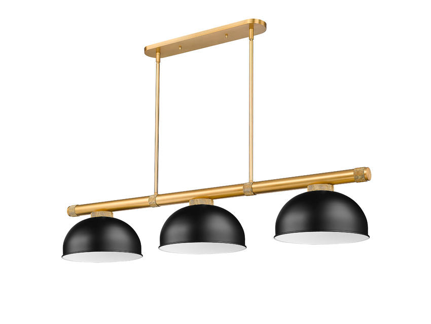 Z-Lite Vanguard 3050-3RB-D13MB 59" 3-Light Rubbed Brass Steel and Aluminum Frame Matte Black Steel Shade Billiard Light