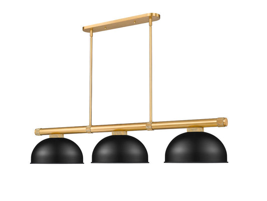 Z-Lite Vanguard 3050-3RB-D13MB 59" 3-Light Rubbed Brass Steel and Aluminum Frame Matte Black Steel Shade Billiard Light