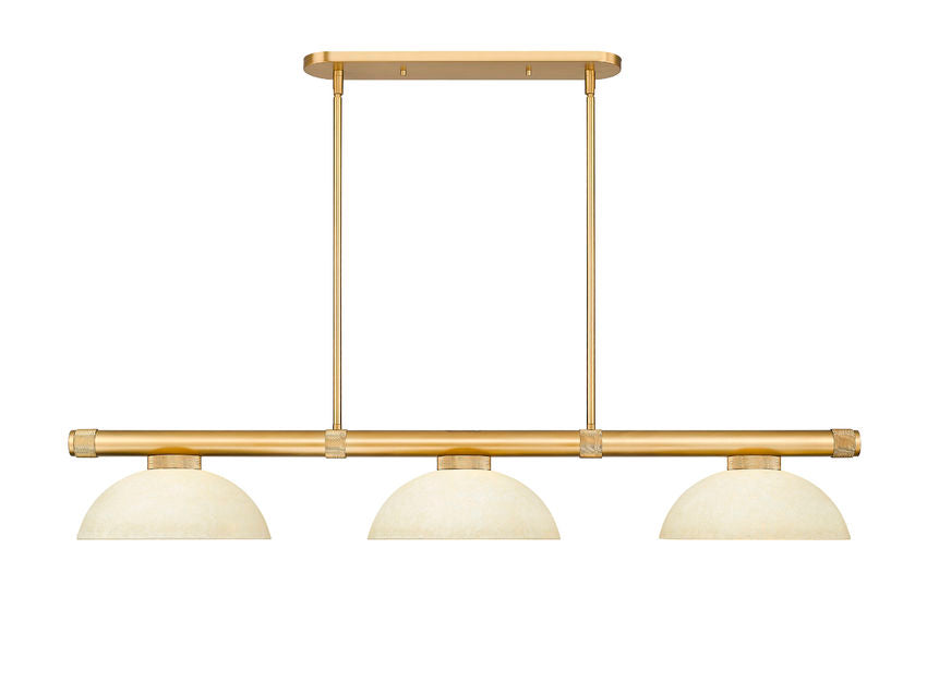 Z-Lite Vanguard 3050-3RB-DGM14 59" 3-Light Rubbed Brass Steel and Aluminum Frame Golden Mottle Glass Shade Billiard Light