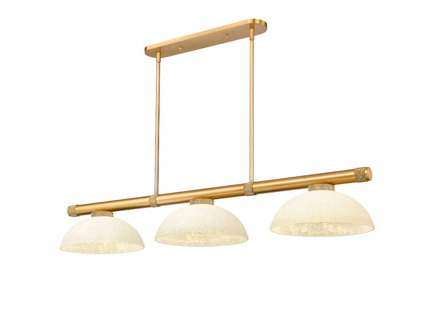 Z-Lite Vanguard 3050-3RB-DGM14 59" 3-Light Rubbed Brass Steel and Aluminum Frame Golden Mottle Glass Shade Billiard Light