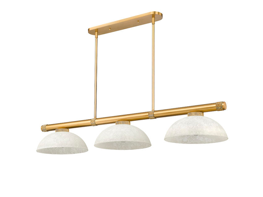 Z-Lite Vanguard 3050-3RB-DGM14 59" 3-Light Rubbed Brass Steel and Aluminum Frame Golden Mottle Glass Shade Billiard Light