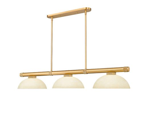 Z-Lite Vanguard 3050-3RB-DGM14 59" 3-Light Rubbed Brass Steel and Aluminum Frame Golden Mottle Glass Shade Billiard Light