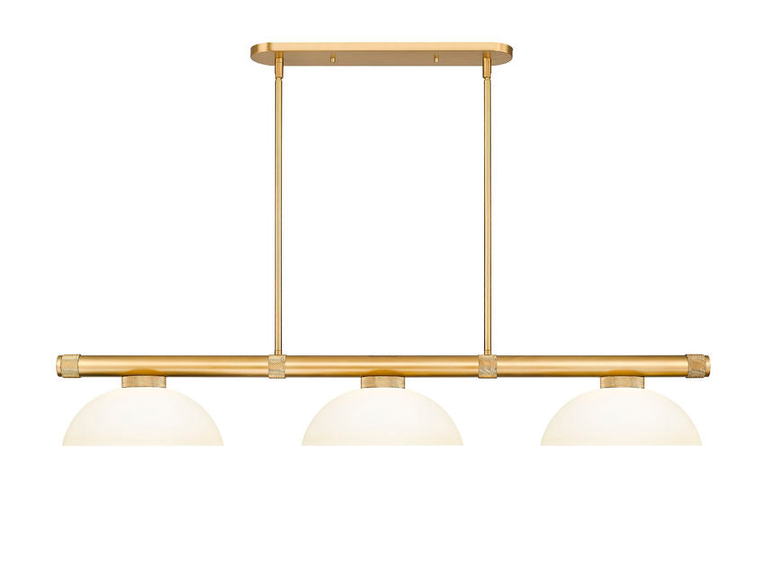 Z-Lite Vanguard 3050-3RB-DMO14 59" 3-Light Rubbed Brass Steel and Aluminum Frame Matte Opal Glass Shade Billiard Light