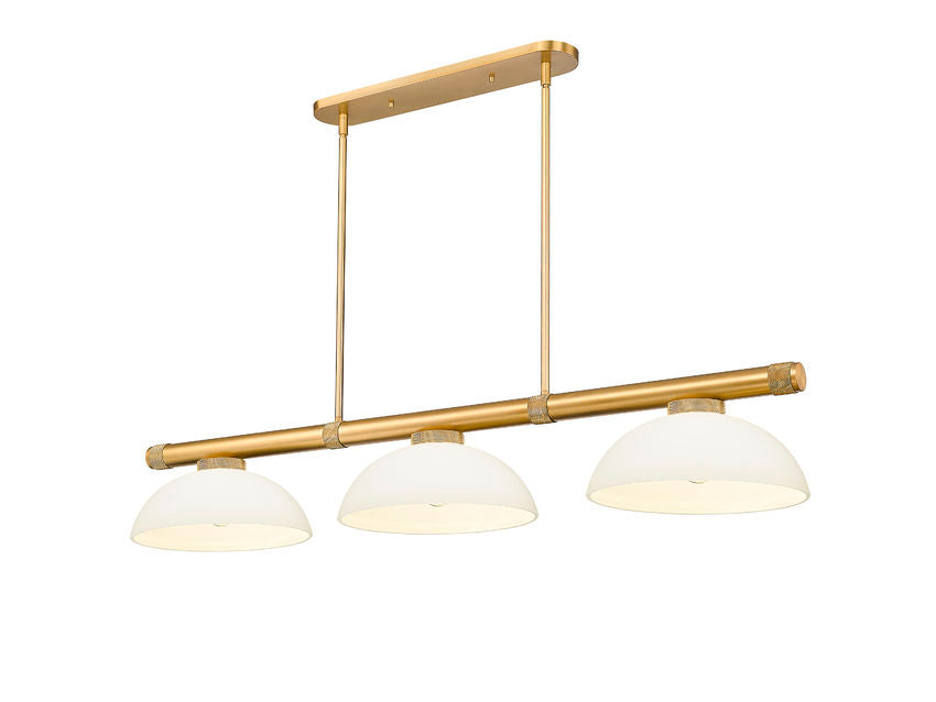 Z-Lite Vanguard 3050-3RB-DMO14 59" 3-Light Rubbed Brass Steel and Aluminum Frame Matte Opal Glass Shade Billiard Light