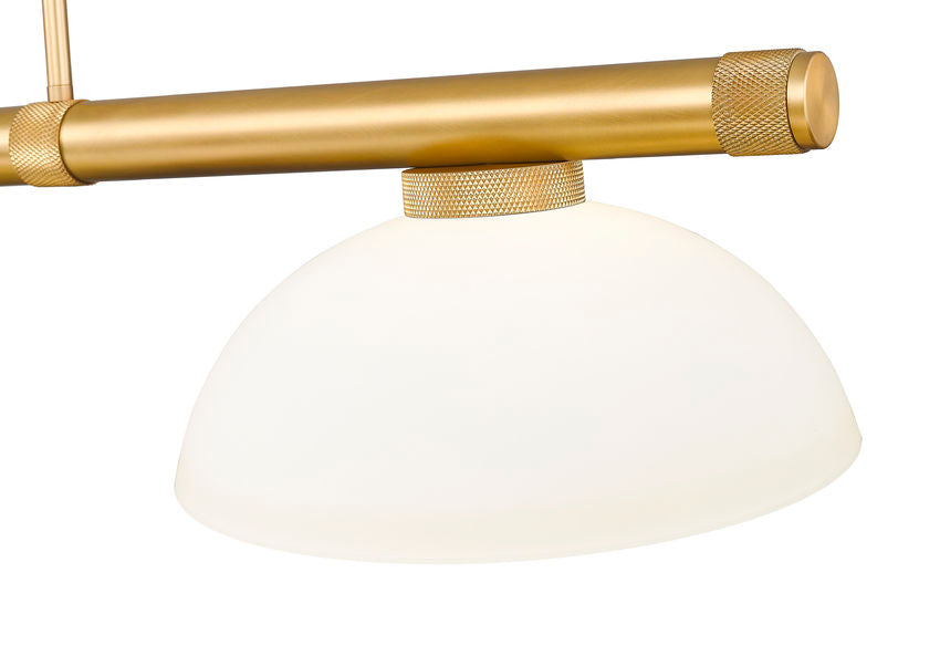Z-Lite Vanguard 3050-3RB-DMO14 59" 3-Light Rubbed Brass Steel and Aluminum Frame Matte Opal Glass Shade Billiard Light