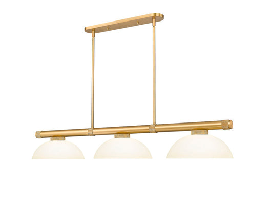 Z-Lite Vanguard 3050-3RB-DMO14 59" 3-Light Rubbed Brass Steel and Aluminum Frame Matte Opal Glass Shade Billiard Light