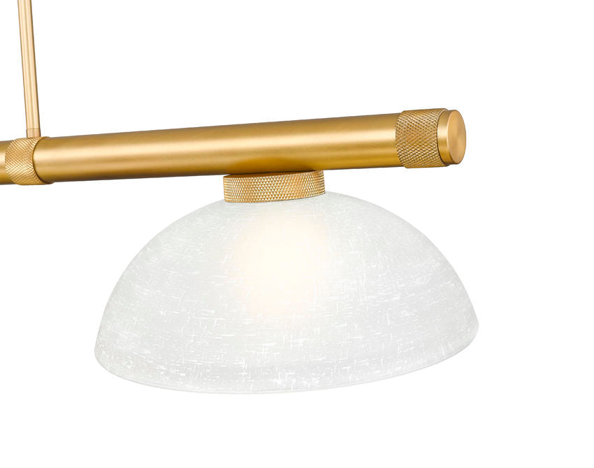 Z-Lite Vanguard 3050-3RB-DWL14 59" 3-Light Rubbed Brass Steel and Aluminum Frame White Linen Glass Shade Billiard Light