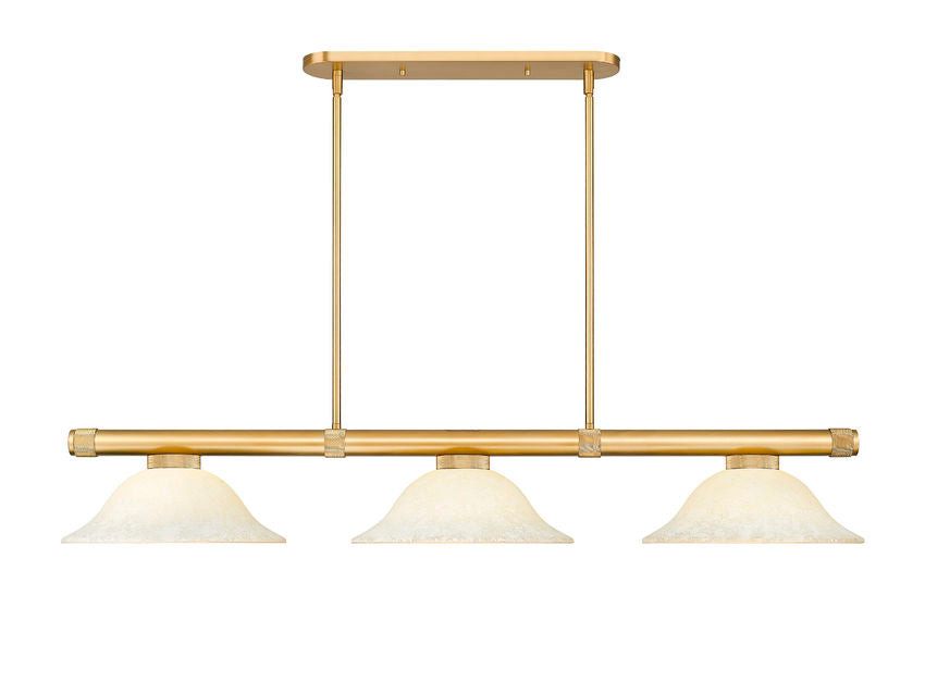 Z-Lite Vanguard 3050-3RB-GM16 59" 3-Light Rubbed Brass Steel and Aluminum Frame Golden Mottle Glass Shade Billiard Light