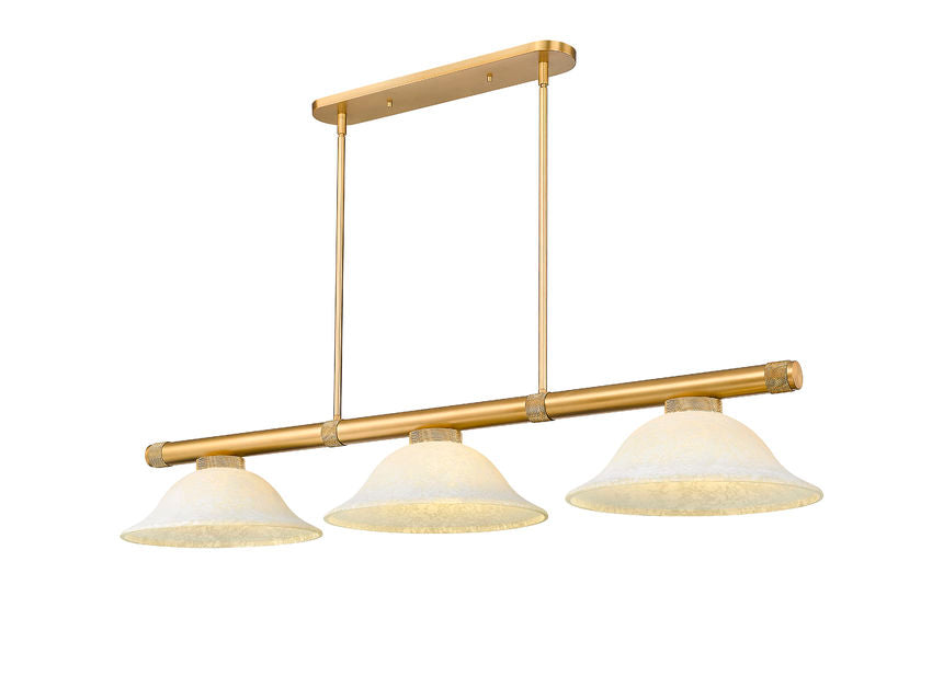 Z-Lite Vanguard 3050-3RB-GM16 59" 3-Light Rubbed Brass Steel and Aluminum Frame Golden Mottle Glass Shade Billiard Light
