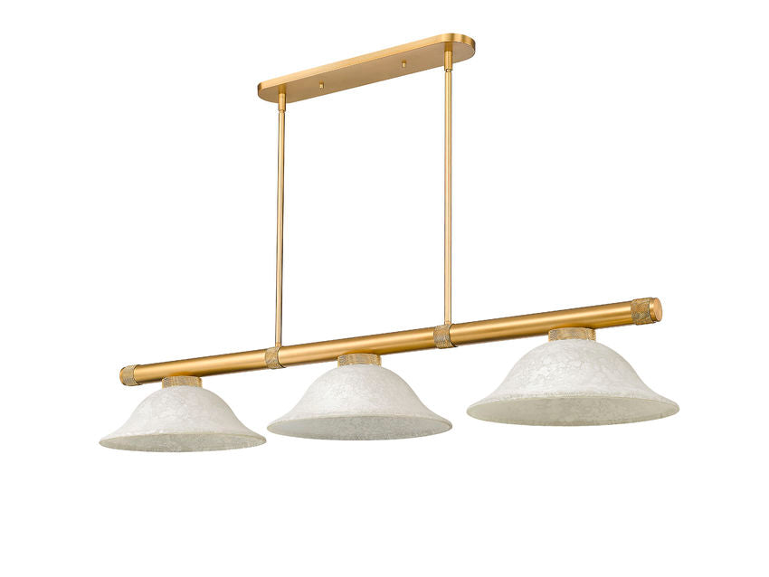 Z-Lite Vanguard 3050-3RB-GM16 59" 3-Light Rubbed Brass Steel and Aluminum Frame Golden Mottle Glass Shade Billiard Light