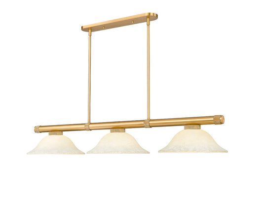 Z-Lite Vanguard 3050-3RB-GM16 59" 3-Light Rubbed Brass Steel and Aluminum Frame Golden Mottle Glass Shade Billiard Light