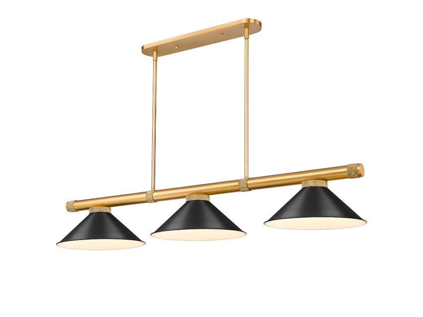 Z-Lite Vanguard 3050-3RB-MB15 59" 3-Light Rubbed Brass Steel and Aluminum Frame Matte Black Steel Shade Billiard Light