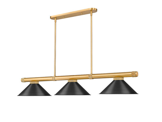 Z-Lite Vanguard 3050-3RB-MB15 59" 3-Light Rubbed Brass Steel and Aluminum Frame Matte Black Steel Shade Billiard Light