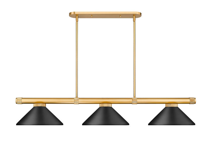 Z-Lite Vanguard 3050-3RB-MMB 59" 3-Light Rubbed Brass Steel and Aluminum Frame Matte Black Steel Shade Billiard Light