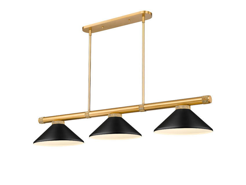 Z-Lite Vanguard 3050-3RB-MMB 59" 3-Light Rubbed Brass Steel and Aluminum Frame Matte Black Steel Shade Billiard Light
