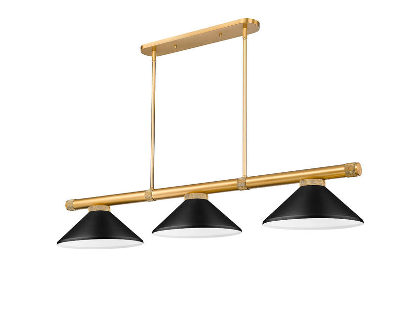 Z-Lite Vanguard 3050-3RB-MMB 59" 3-Light Rubbed Brass Steel and Aluminum Frame Matte Black Steel Shade Billiard Light